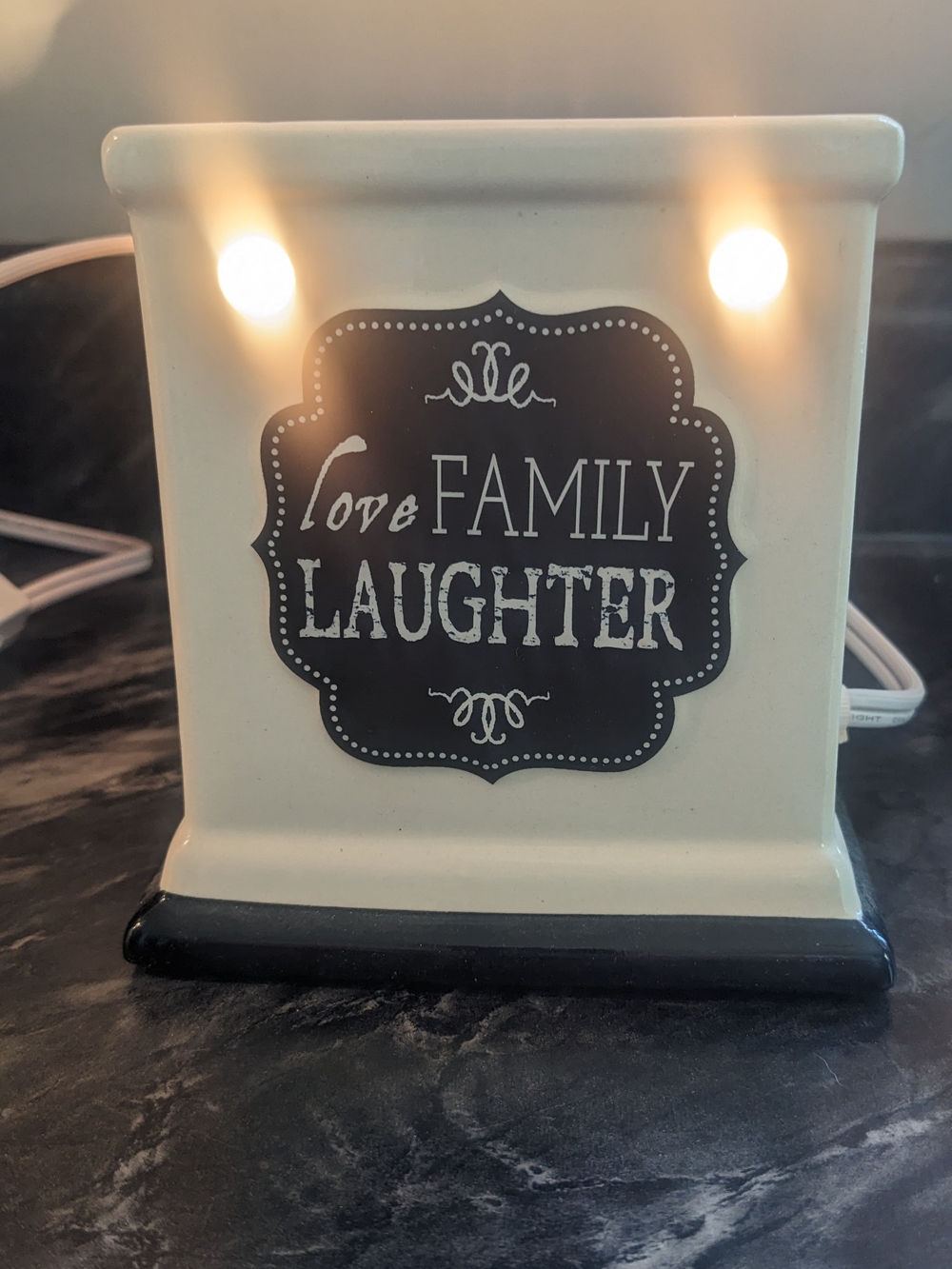Love Family Laughter Ceramic Lighted Décor - Cream & Black